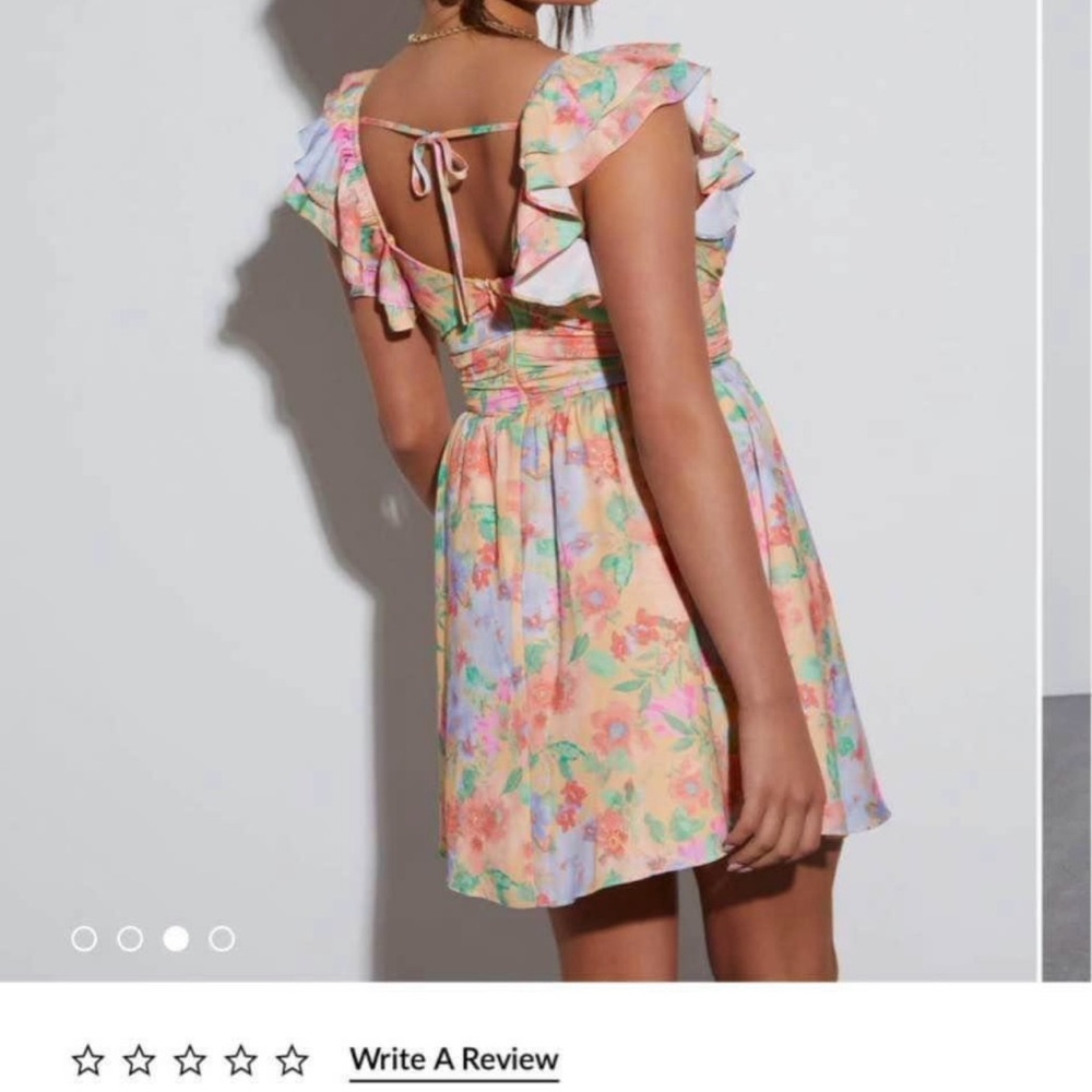 Sweet Orange Floral Dress with ruffle short sleeves